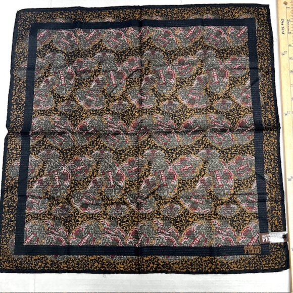 New  GIANFEANCO FERRE Mini Scarr/Handkerchief Coton/silk 20" Black Olive Logo(90 - Picture 6 of 6